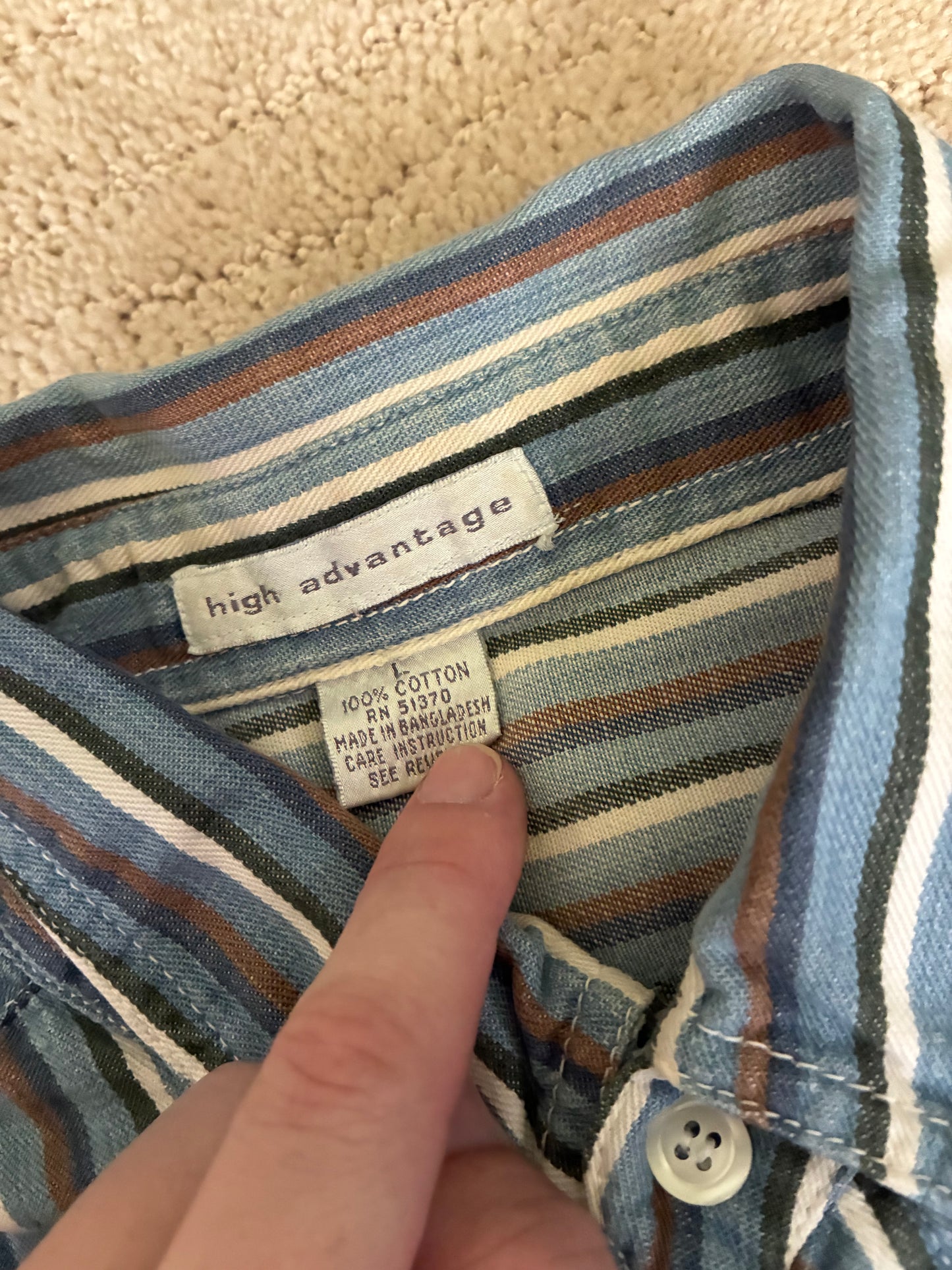 Vintage High Advantage 100% Cotton Pin Stripe Button Up