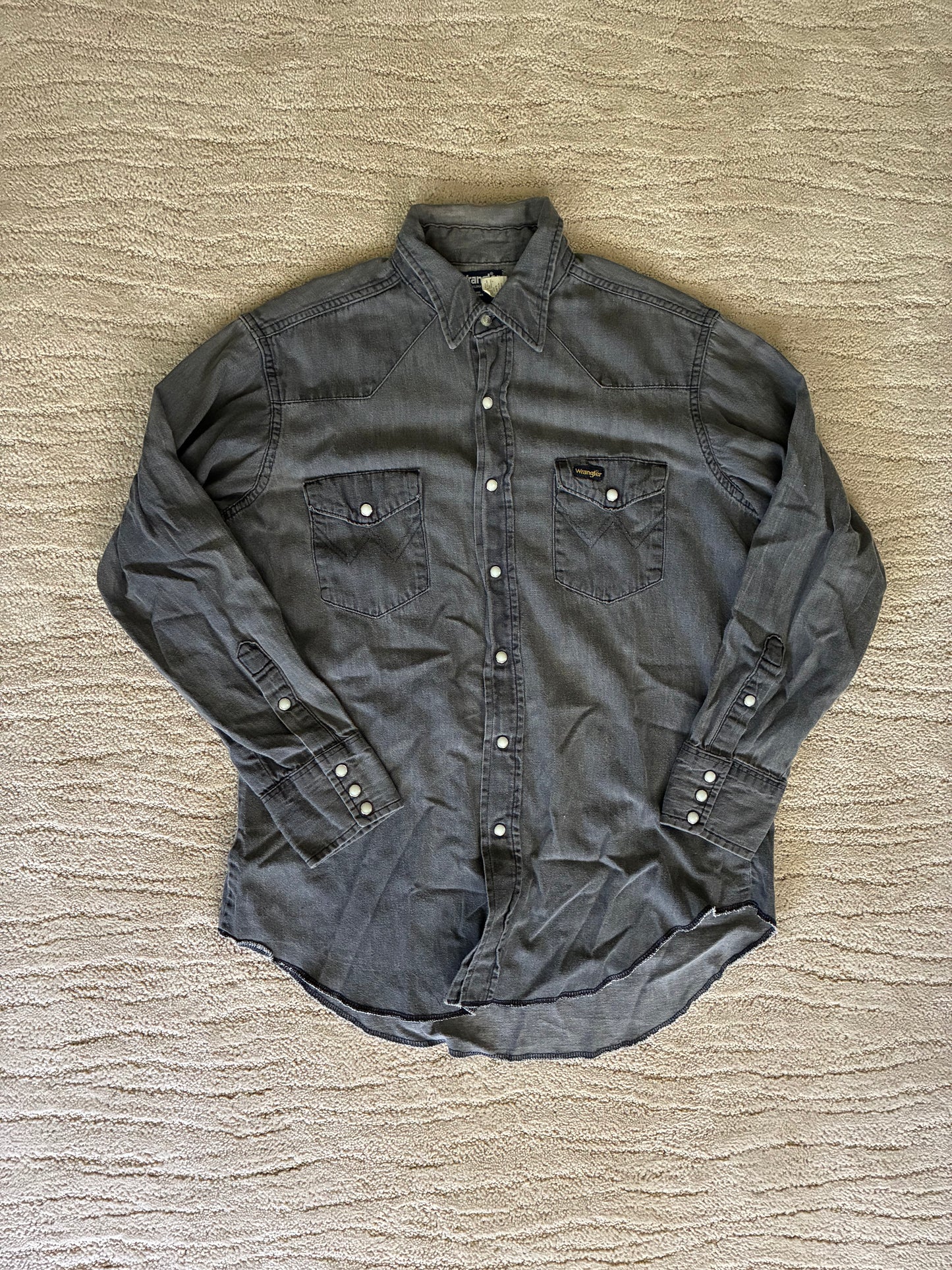 Vintage Wrangler Grey Denim 100% Cotton Pearl Snap