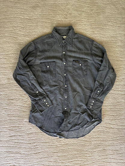 Vintage Wrangler Grey Denim 100% Cotton Pearl Snap