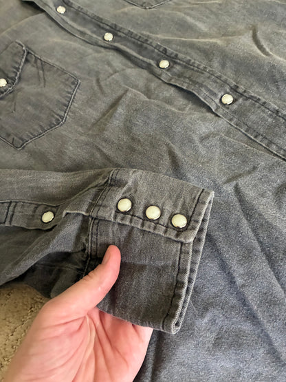 Vintage Wrangler Grey Denim 100% Cotton Pearl Snap