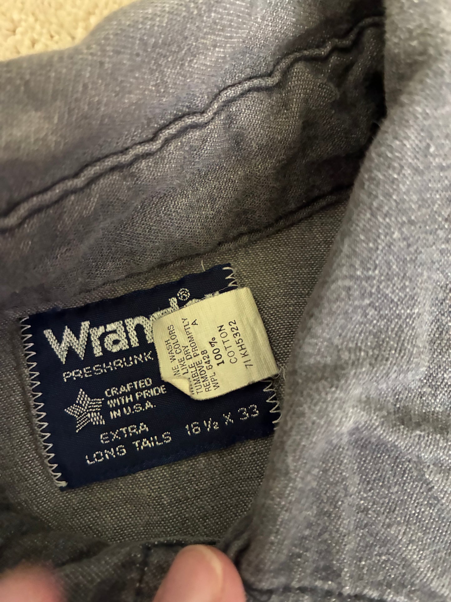 Vintage Wrangler Grey Denim 100% Cotton Pearl Snap