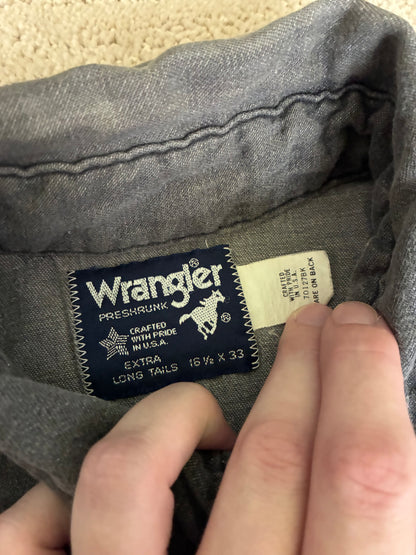 Vintage Wrangler Grey Denim 100% Cotton Pearl Snap